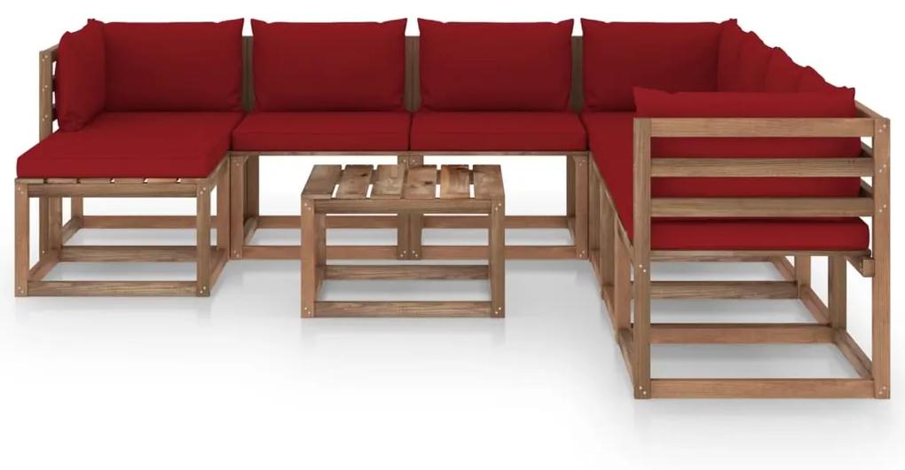 Set mobilier de gradina cu perne rosu vin, 9 piese Bordo, 3x colt + 4x mijloc + suport pentru picioare + masa, 1