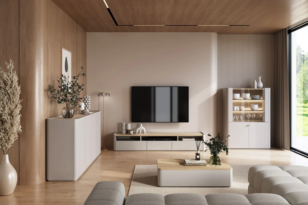 Comodă TV cu două sertare Elivo 200 cm - cașmir / stejar uleiat