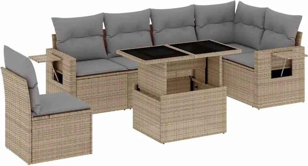 vidaXL Set canapele de grădină, 7 piese, cu perne, bej, poliratan