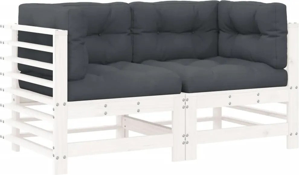 vidaXL Canapele colțar cu perne, 2 buc., alb, lemn masiv de pin