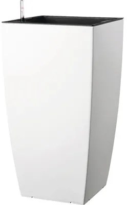 Ghiveci tip vază Lafiora, plastic, 31x31x57 cm, alb mat, inclus set de udare a pământului și indicator al nivelului de apă