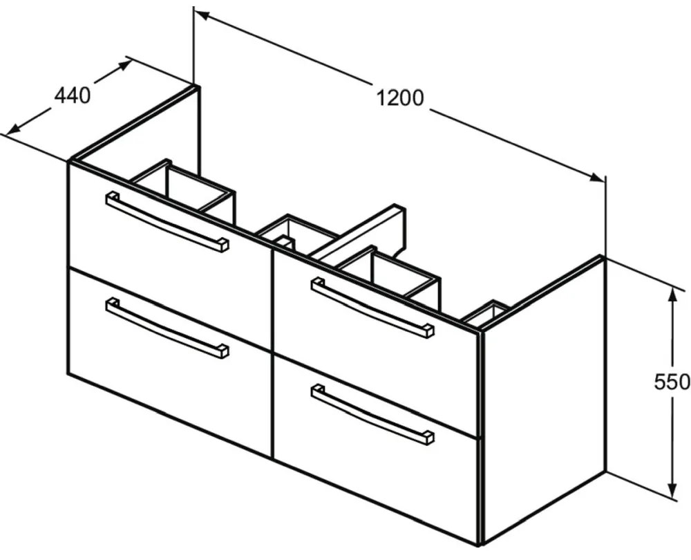 Dulap baie suspendat Ideal Standard Tempo pentru lavoar, 120 cm, gri lucios Gri lucios, 1200x440 mm