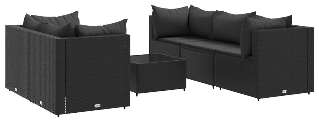 3308019 vidaXL Set mobilier de grădină cu perne, 6 piese, negru, poliratan