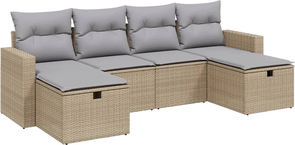 vidaXL Set canapele de grădină, 6 piese, cu perne, bej, poliratan