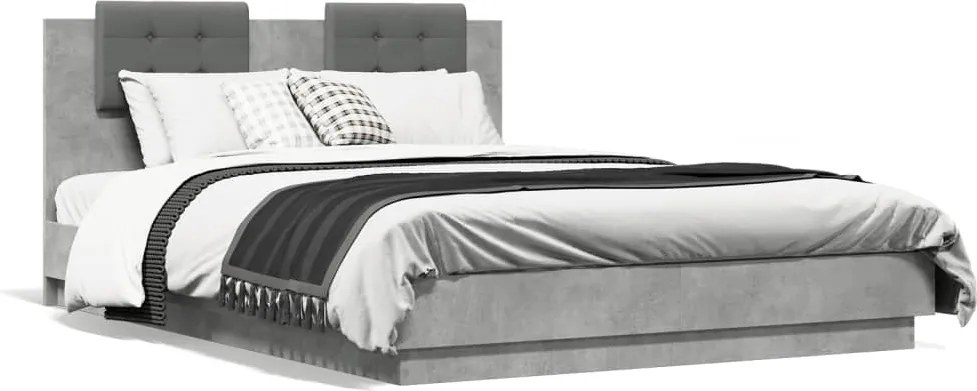 vidaXL Cadru de pat cu tăblie gri beton 140x200 cm lemn prelucrat