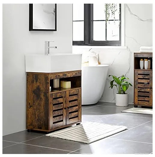 Dulap de depozitare pentru chiuveta, Vasagle, 2 usi, Maro Rustic, 60 x 30 x 63 cm