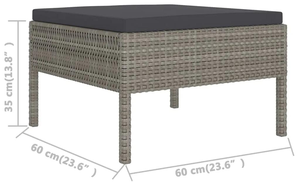 Set mobilier de gradina cu perne, 6 piese, gri, poliratan 2x colt + 2x mijloc + suport pentru picioare + masa, 1