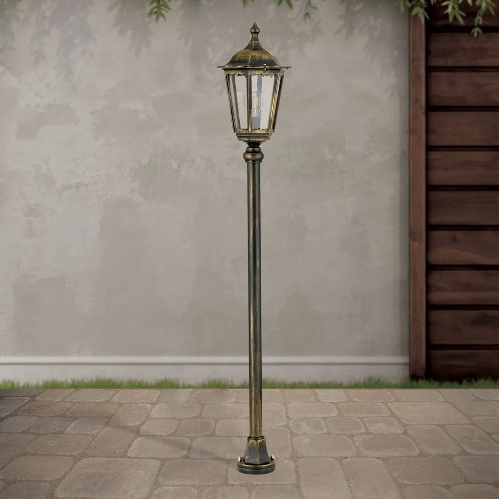 Stalp iluminat exterior stil clasic IP43 H140 Puchberg AL 11K/82576 schwarz-gold/rauch OR