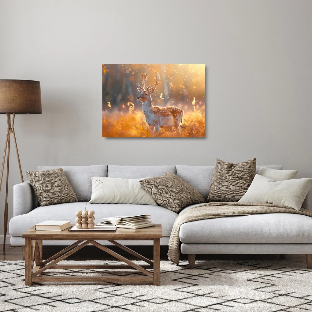 Tablou pe sticlă - Cerb în câmp (70x50 cm)