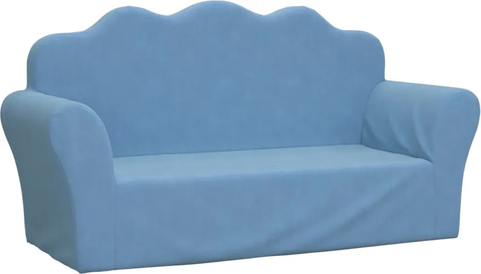 vidaXL Canapea pentru copii cu 2 locuri, albastru, pluș moale