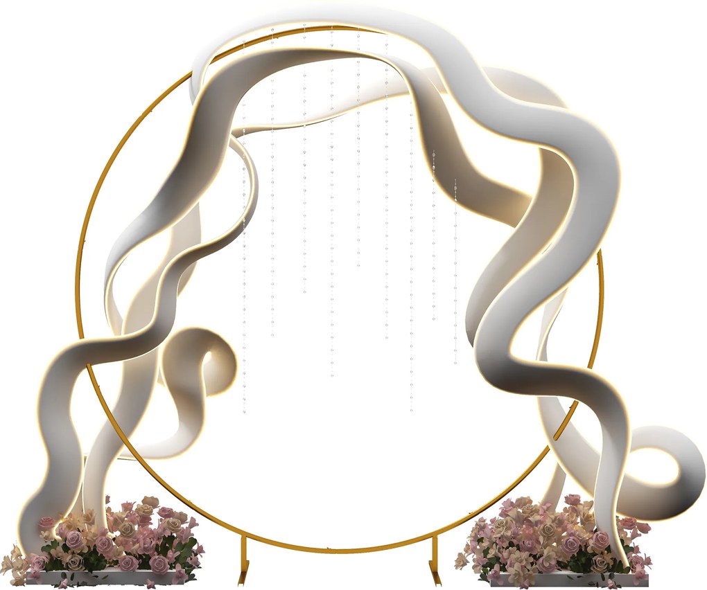 Outsunny Arc de Grădină din Oțel Auriu – Arc Decorativ Rotund pentru Baloane, Plante Cățărătoare, Flori – Pentru Nunți, Aniversări, Ceremonii – 2,24 m | Aosom Romania
