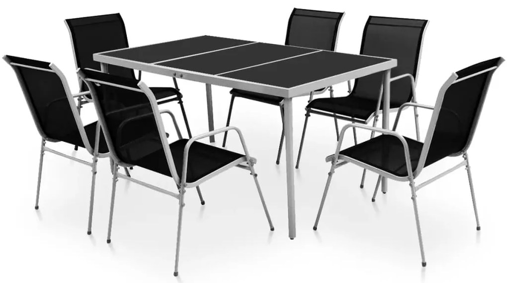 vidaXL Set mobilier de exterior, 7 piese, negru, oțel