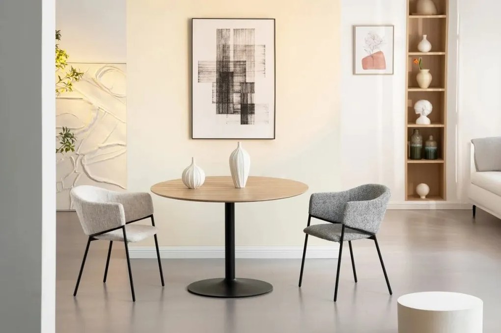 Set de 2 scaune aspect retro, Metal Negru, Chenille Bej, NOBLESSE A-47578 VC