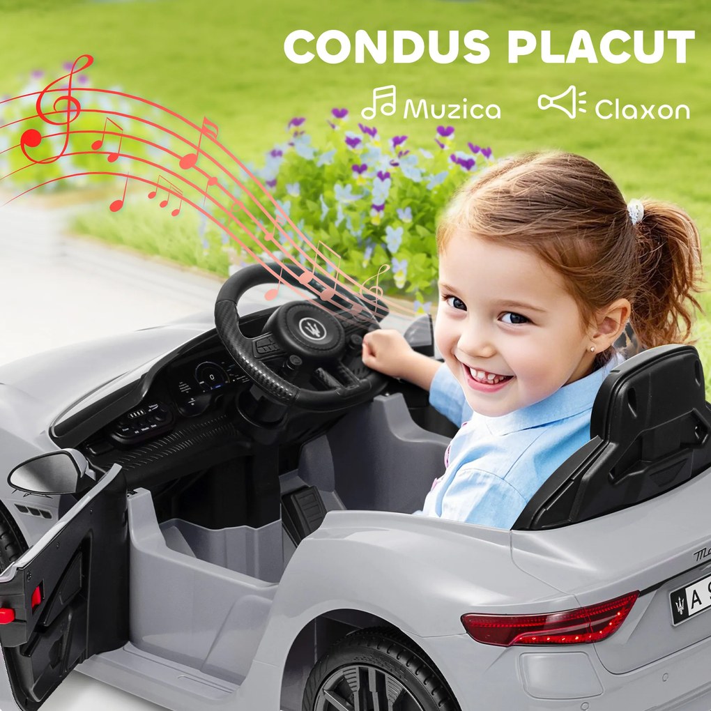 AIYAPLAY Mașină Electrică pentru Copii 3-5 Ani cu 2 Motoare, Telecomandă și Muzică, 98x59x43 cm, Gri | Aosom Romania