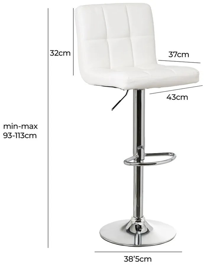 Scaune de bar albe cu înălțime ajustabilă 2 buc. din imitație de piele (înălțime șezut 93 cm) – Casa Selección