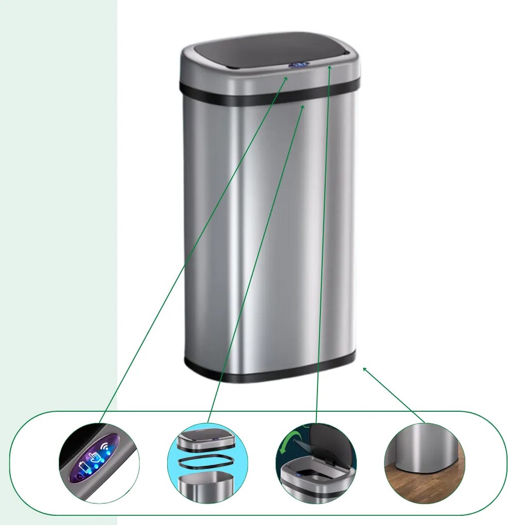 Coș de gunoi cu senzor DEUS, 58 litri, argintie Jurhan