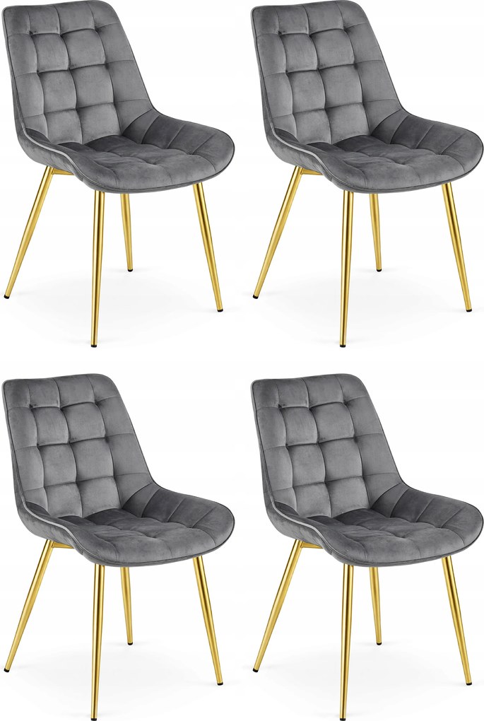 Set 4 Scaune Bucatarie/Dining Joy Gri Inchis, Catifea, Picioare Metalice, Finisaj Auriu