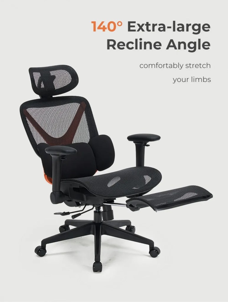 DeluxStar YX-977 NEXOR PRO MESH – Scaun Ergonomic cu Suport Lombar 3D, Tetieră 3D, Cotiere 4D, Șezut Glisant, Înclinare 140°, Suport pentru Picioare, Mesh, Negru