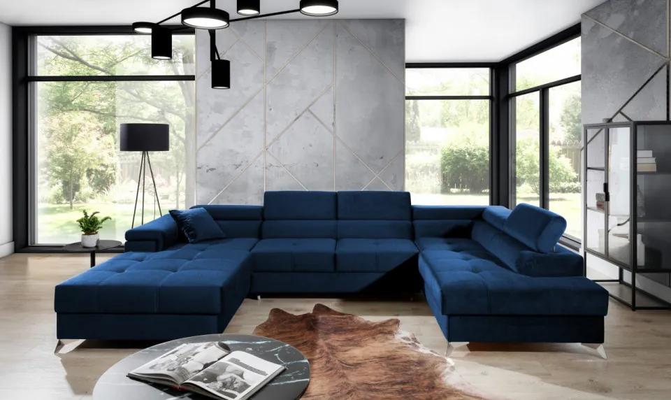 Canapea modulara, extensibila, cu spatiu pentru depozitare, 345x202x90 cm, Eduardo R01, Eltap (Culoare: Albastru inchis / Kronos 09)