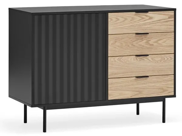 Comodă neagră/în culoare naturală joasă cu aspect de lemn de stejar 108x80 cm Sierra – Teulat