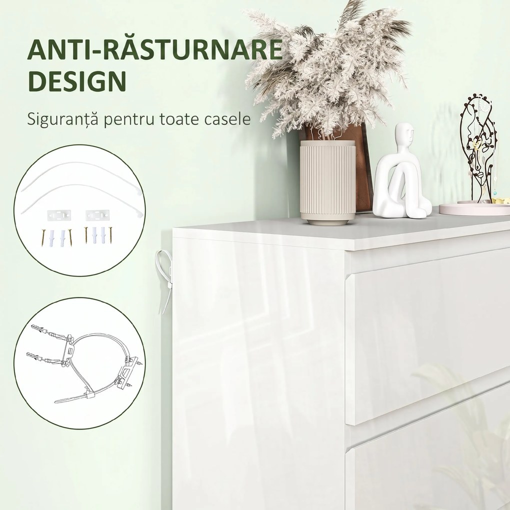 HOMCOM Comodă cu 6 Sertare din PAL, pentru Dormitor, Design Modern și Multifuncțional, 112x34x75 cm, Alb | Aosom Romania