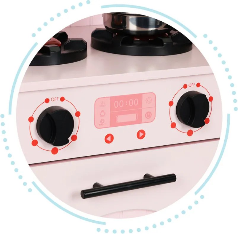 Bucătărie de jucărie din lemn, cuptor, arzătoare cu microunde, accesorii