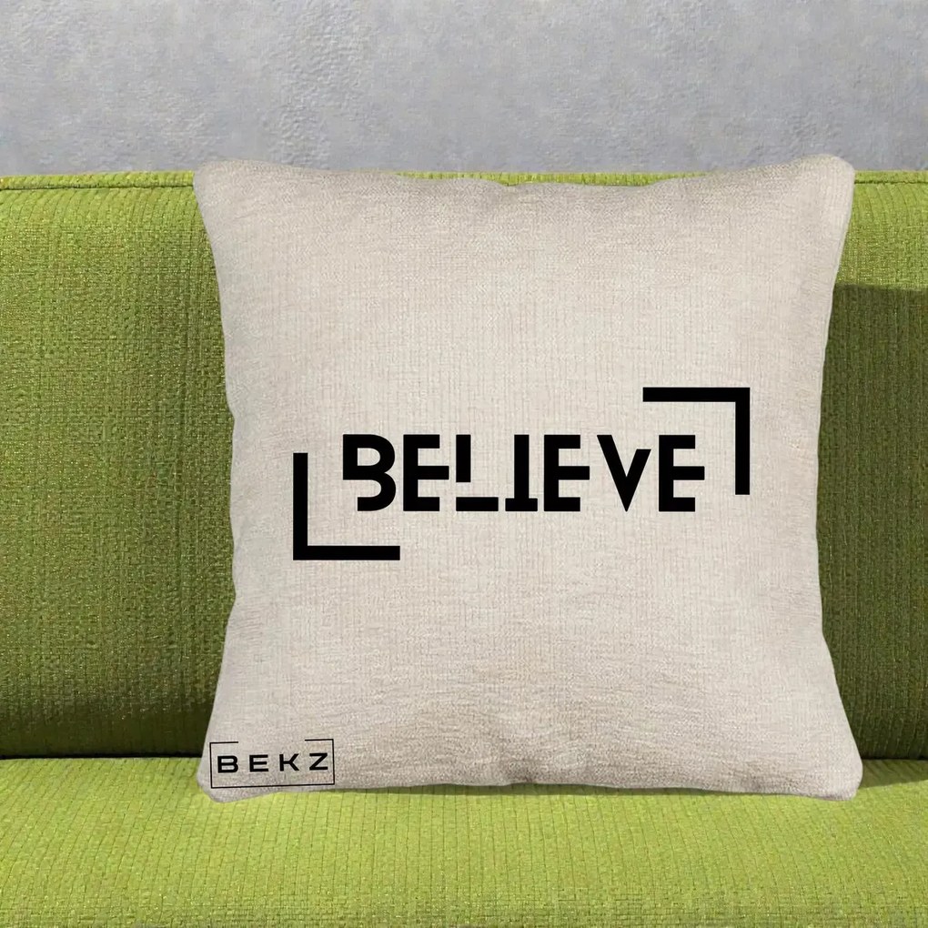 Perna Decorativa Believe Minimalist, 40x40 cm, Bej Canapea, Husa Detasabila, Perna Inclusa, BEKZ®