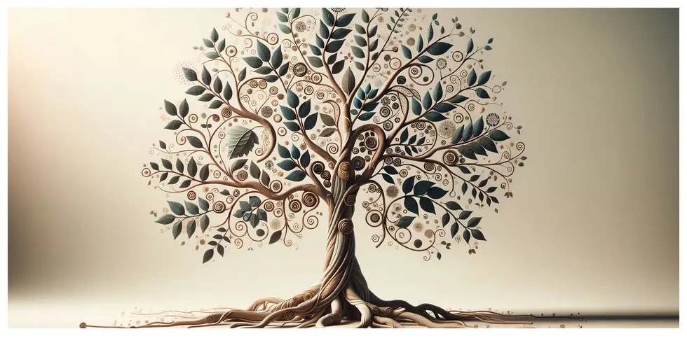Tablou arborele vieții cu frunze și spirale
