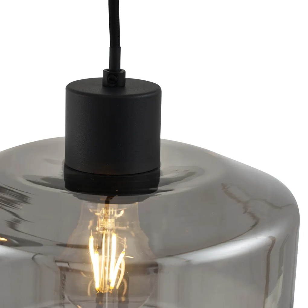 Lampă suspendată modernă neagră cu sticlă fumurie cu 3 lumini - Sheena