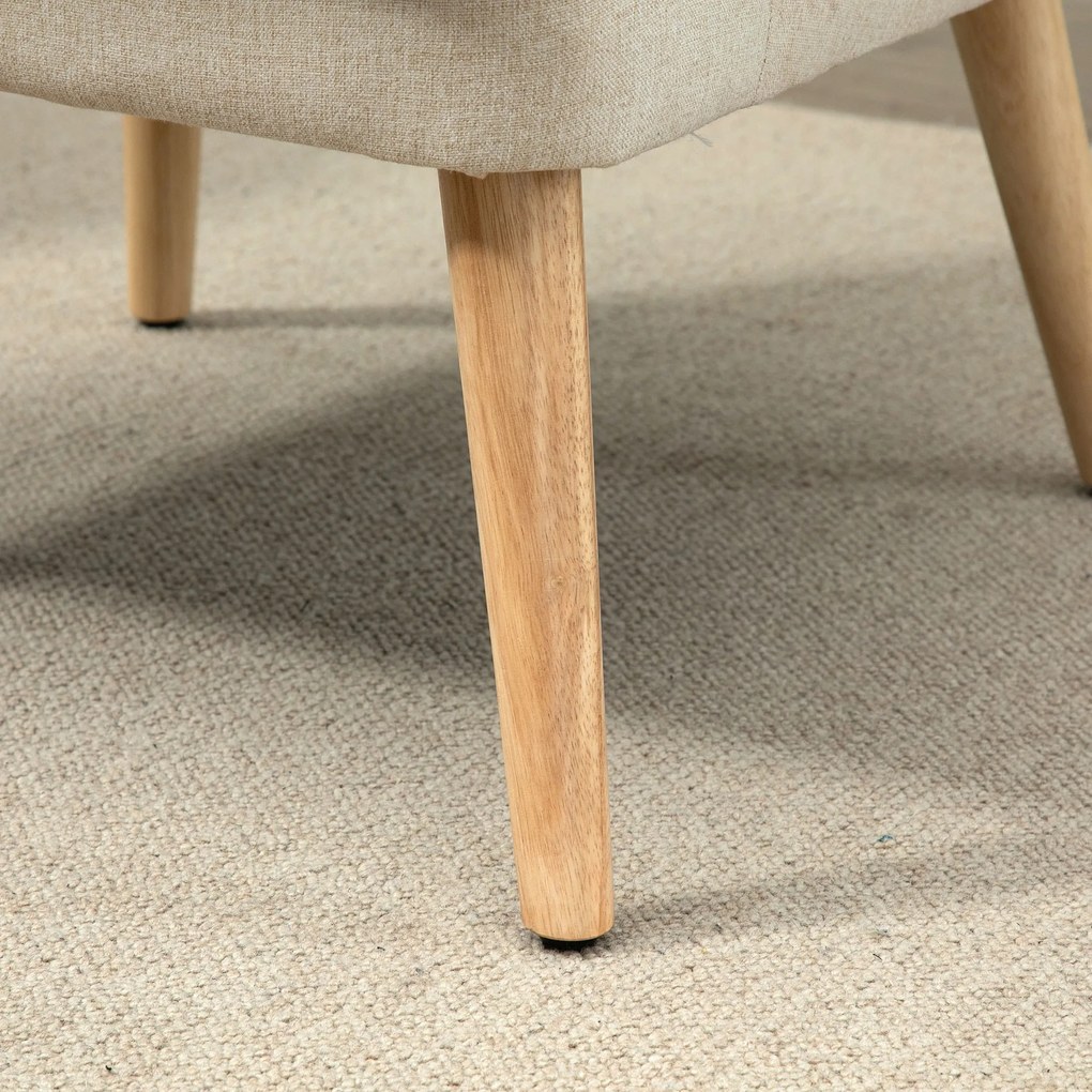 HOMCOM Fotoliu Scandinav Fotoliu confortabil pentru salon Fotoliu pentru dormitor Picioare din lemn masiv captuseala din material de in bej | Aosom Romania