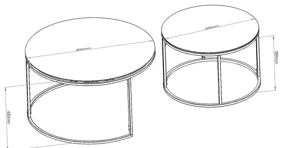 SET 2x măsuță de cafea TOKYO d. 60/80 cm negru