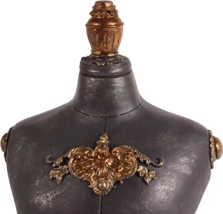 Suport pentru bijuterii din polirășină, negru, model bust de manechin, detalii aurii lucrate manual, 45 x 22 x 18 cm, „Cabaret”