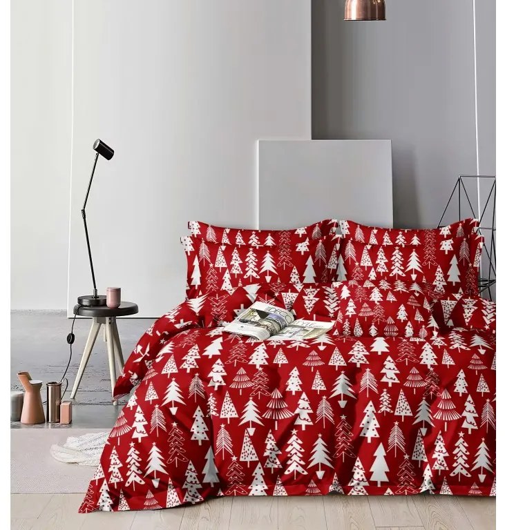 Lenjerie de pat din bumbac CHRISTMAS TREES rosu Dimensiune lenjerie de pat: 2 buc 70 x 90 cm | 200 x 220 cm