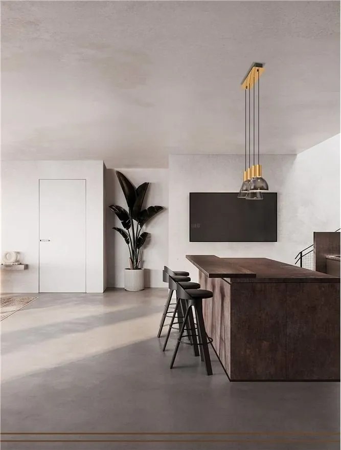 Lustra moderna cu 4 pendule LED, Metal, Sticla, Fumuriu, Voi
