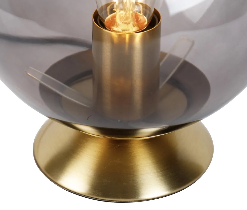 Lampă de masă Art Deco din alamă cu sticlă fumurie - Pallon