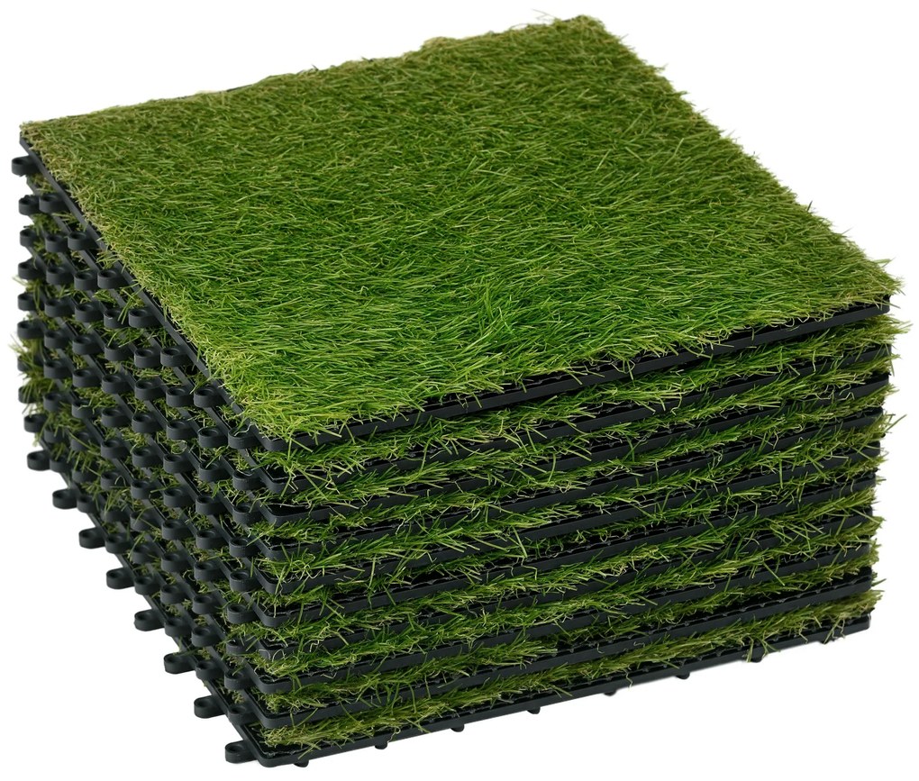 Outsunny Dale pentru Gradina cu Iarba Sintetica 30x30cm 10 Bucati, Gazon Artificial Realist, Densitate 6500 Verde
