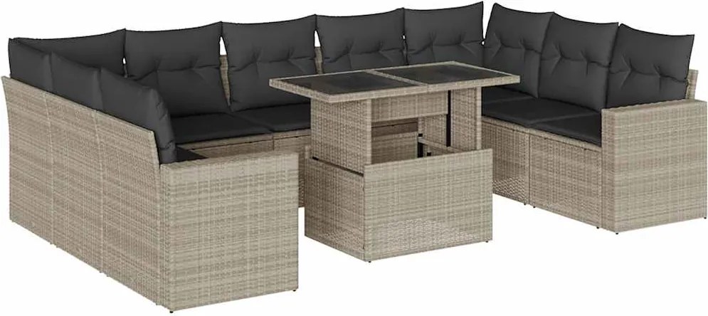 vidaXL Set canapele de grădină cu perne 10 piese gri deschis poliratan