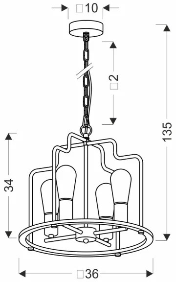 Candelabru suspendat pe lanț DATUS, 4 x E27, 40 W, 230 V, negru/maro