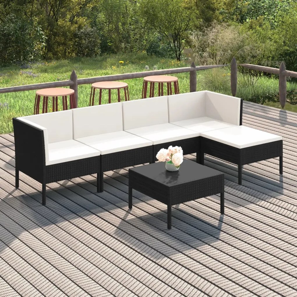 3094384 vidaXL Set mobilier de grădină cu perne, 6 piese, negru, poliratan