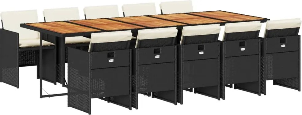 vidaXL Set mobilier de exterior cu perne, 11 piese, negru, poliratan