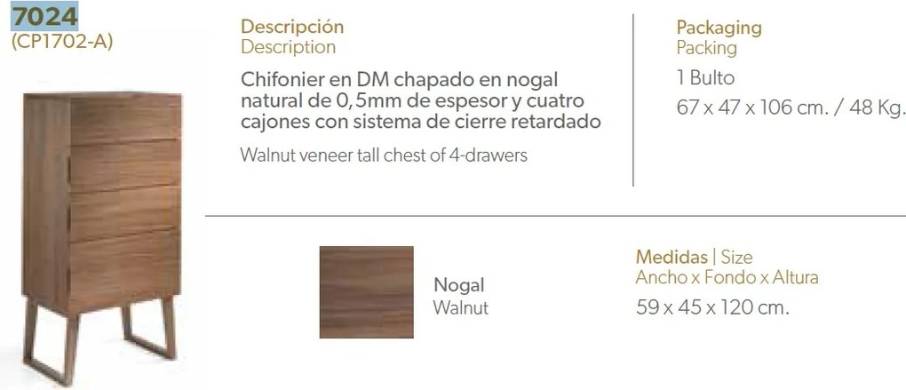 Dulapior elegant cu 4 sertare, design modern Walnut AC-CP1702-A