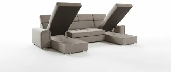 Colțar extensibil SALVADA, reversibil în formă de U, cu spațiu de depozitare, bej