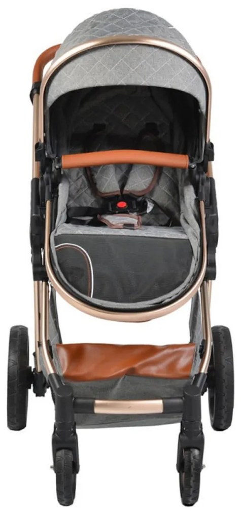 Carucior nou nascuti 2 in 1 NOVOKIDS™ Alma Gold PRO , Cu geanta bebe, Cadru Aluminiu , Amortizoare, Roti din cauciuc plin AVE, Landou, Modul sport,