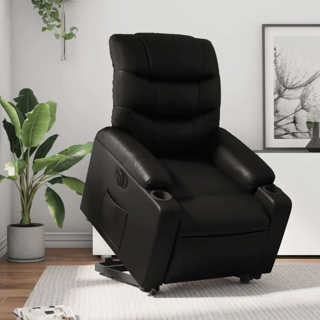 vidaXL Fotoliu rabatabil electric cu ridicare, negru, piele ecologică