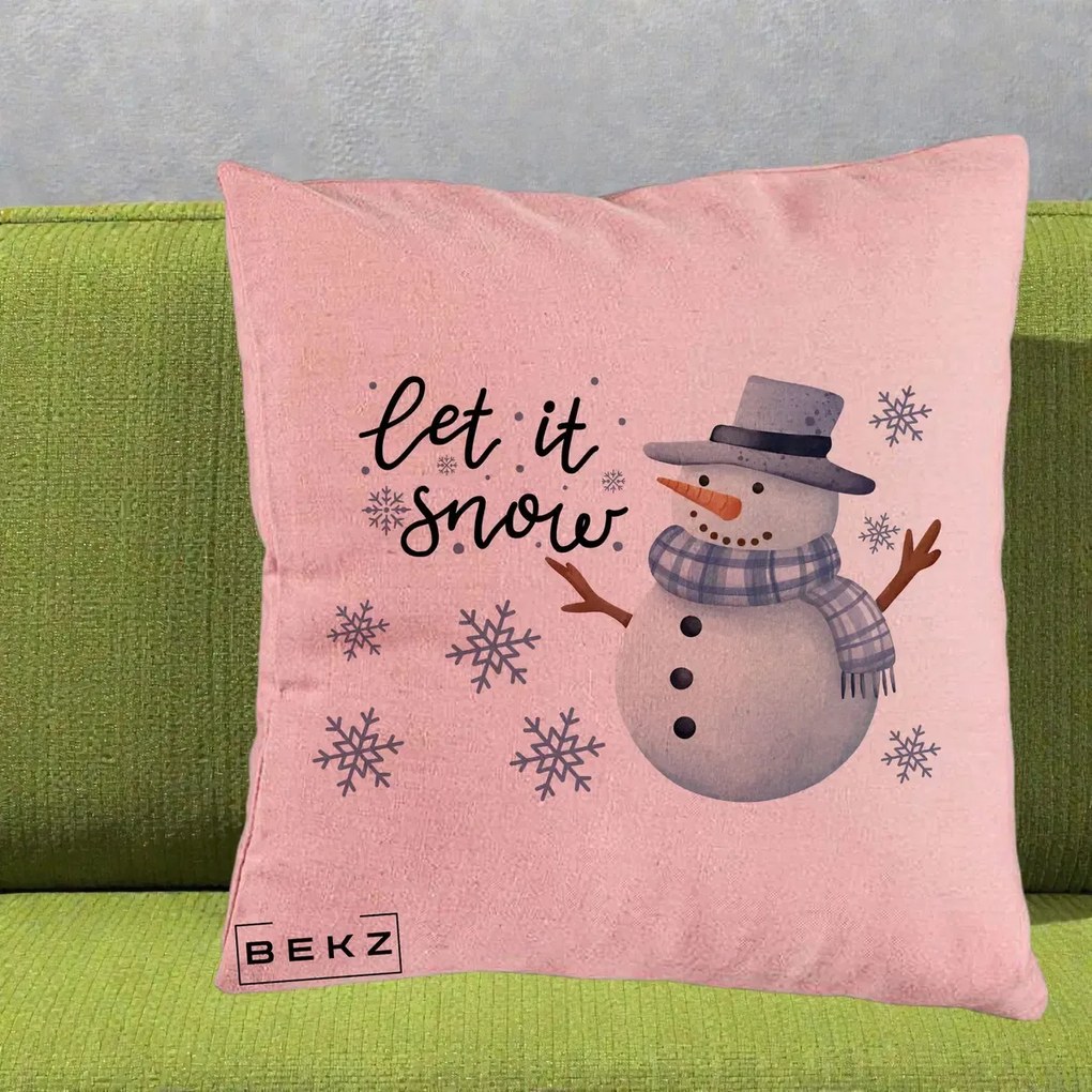 Perna Decorativa Let It Snow Om de Zapada, 40x40 cm, Roz, Husa Detasabila, Perna Inclusa, BEKZ®