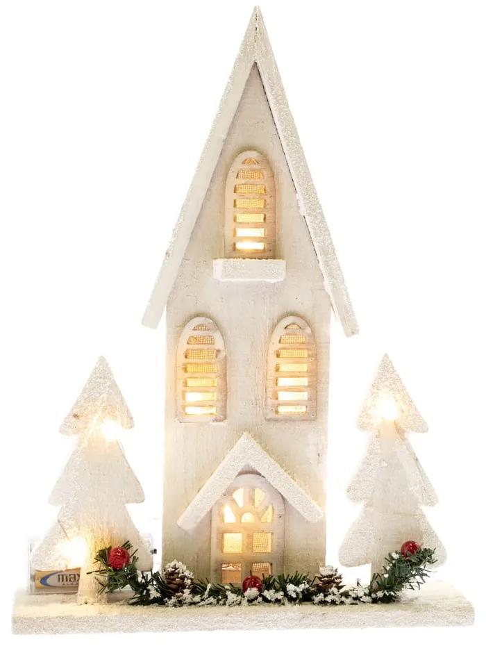 Casă decorativă din lemn cu lumină LED Dakls, înălțime 36 cm