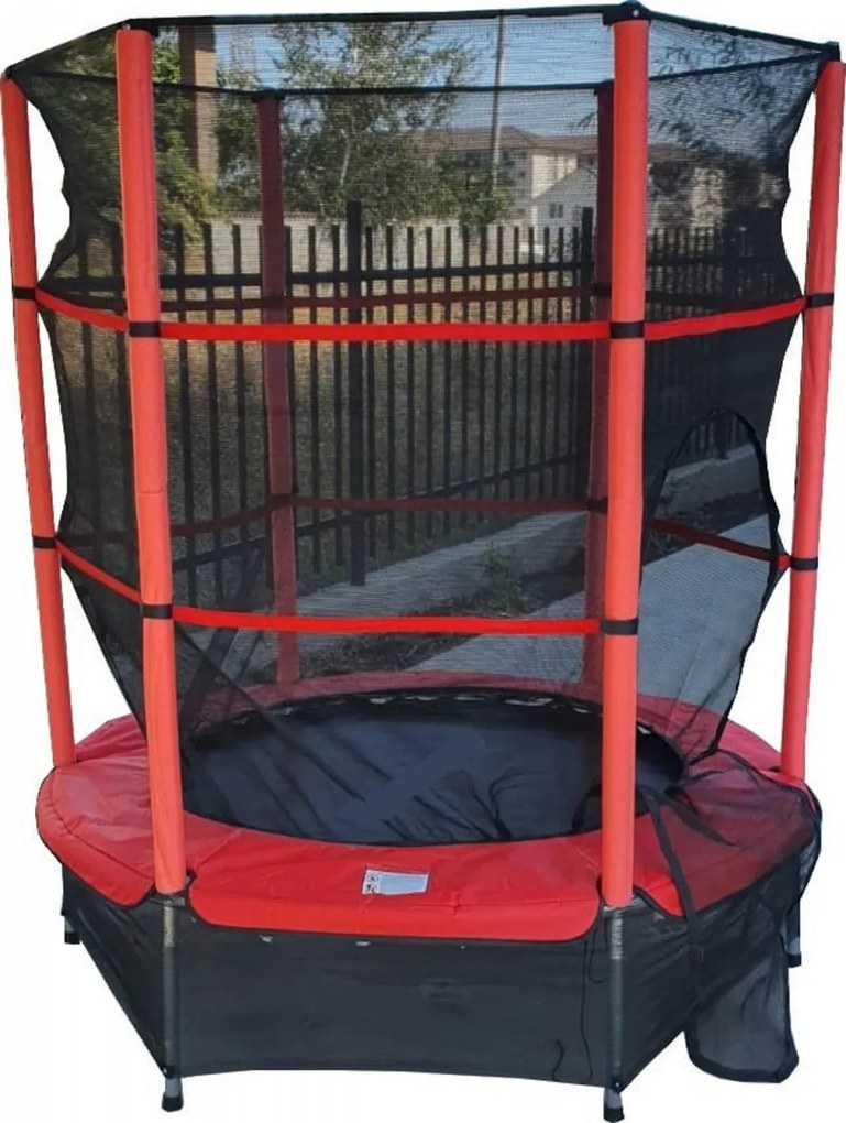 Trambulina copii cu plasa de protectie NOVOKIDS™ 55 Safety Trampoline, Pentru interior si exterior, Diametru 140 cm, Husa protectie ploaie inclusa,