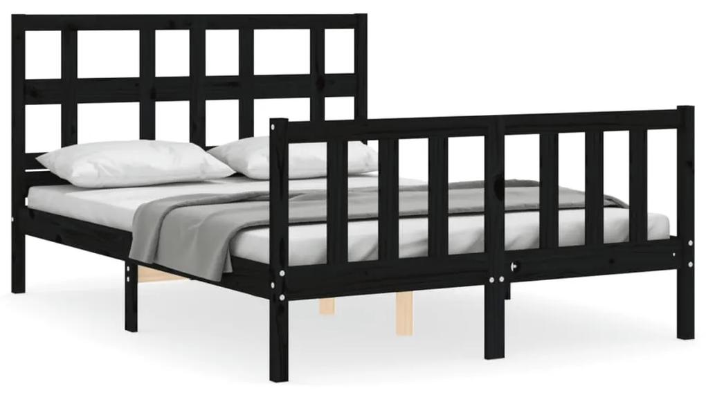 3192985 vidaXL Cadru de pat cu tăblie dublu mic, negru, lemn masiv