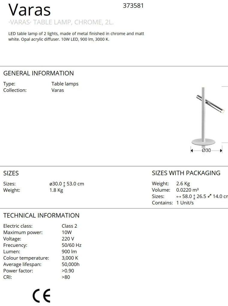 Lampa de masa LED design modern minimalist Varas alb/crom SV-373581