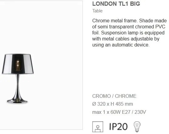 Veioza, lampa de masa LONDON CROMO TL1 BIG 032375